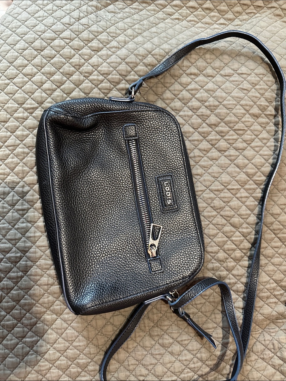 Lodis Black Pebbled Leather Messenger Crossbody